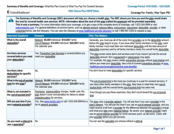 [HDHP Basic] UHC Medical Plan Summary - Page 1