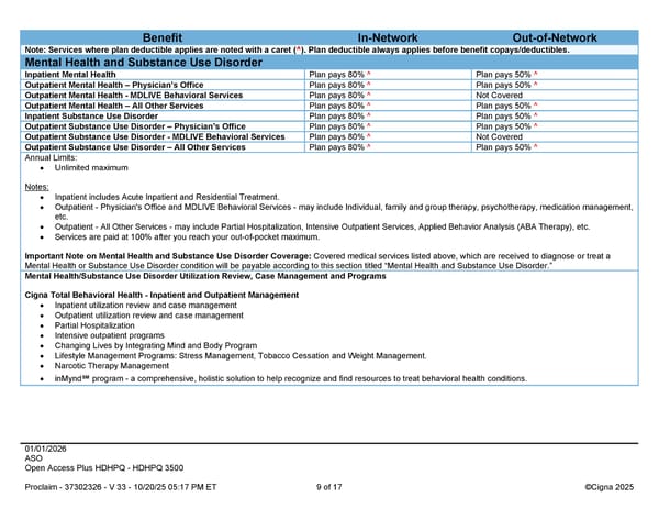 2026 Cigna Health Plan Benefit Summary HDHP 3500 - Page 9