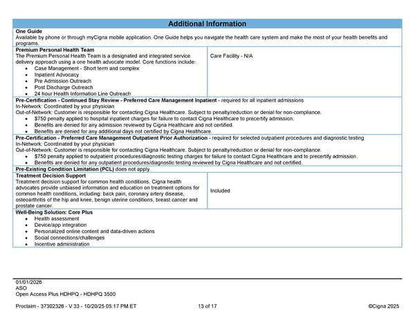 2026 Cigna Health Plan Benefit Summary HDHP 3500 - Page 13