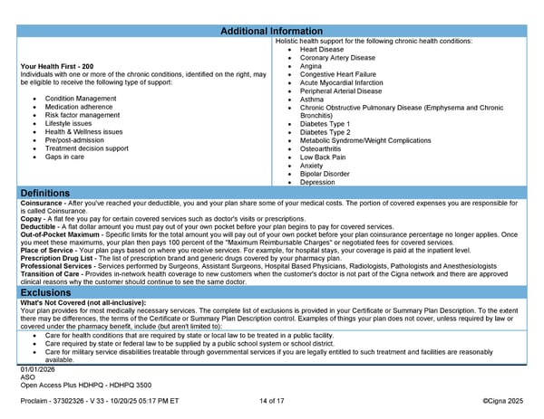 2026 Cigna Health Plan Benefit Summary HDHP 3500 - Page 14