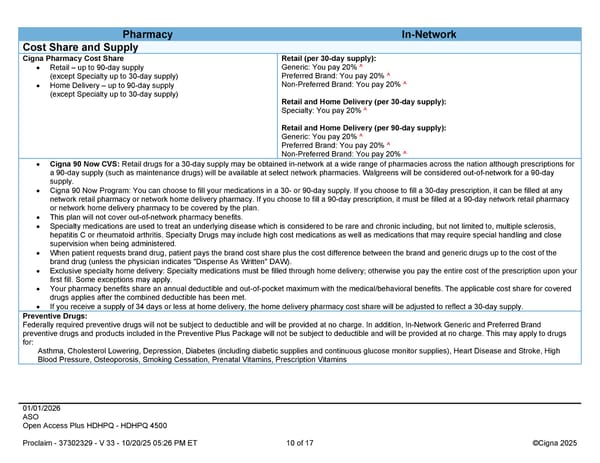 2026 Cigna Health Plan Benefit Summary HDHP 4500 - Page 10