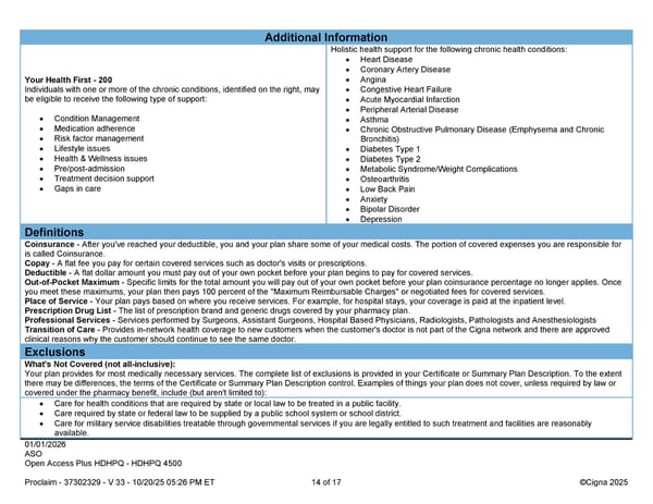 2026 Cigna Health Plan Benefit Summary HDHP 4500 - Page 14