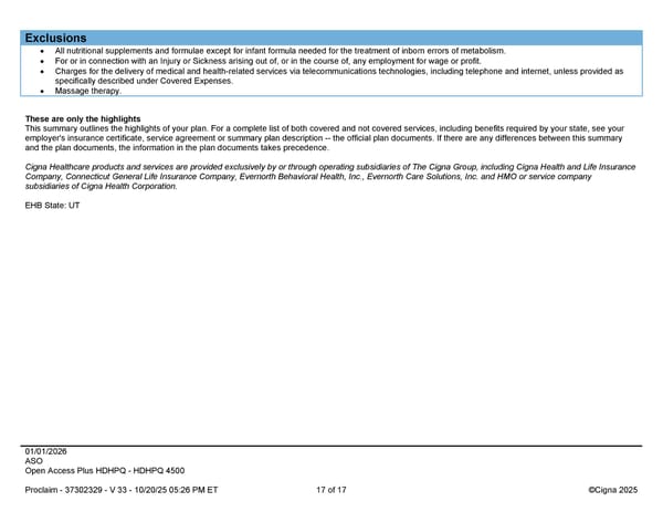 2026 Cigna Health Plan Benefit Summary HDHP 4500 - Page 17