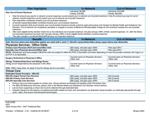 2026 Cigna Health Plan Benefit Summary Traditional Plan - Page 2