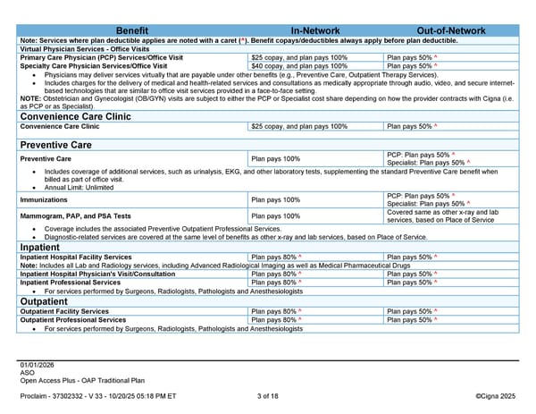 2026 Cigna Health Plan Benefit Summary Traditional Plan - Page 3