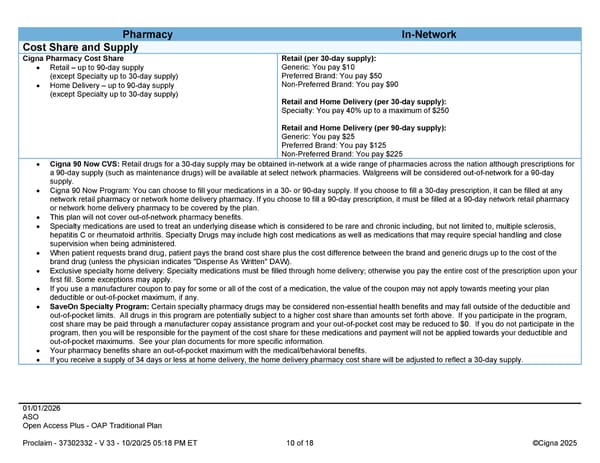 2026 Cigna Health Plan Benefit Summary Traditional Plan - Page 10