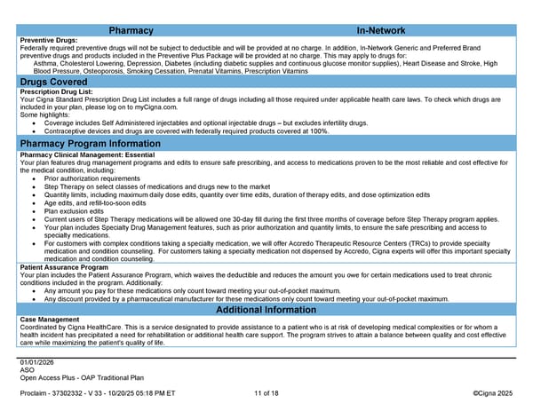 2026 Cigna Health Plan Benefit Summary Traditional Plan - Page 11