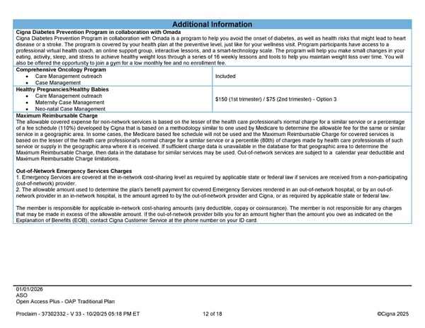 2026 Cigna Health Plan Benefit Summary Traditional Plan - Page 12