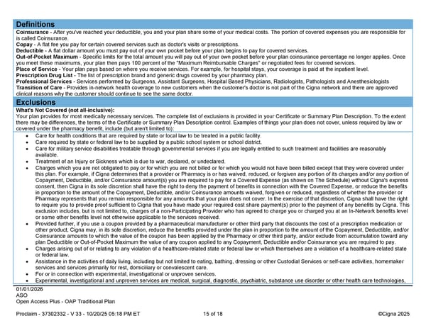2026 Cigna Health Plan Benefit Summary Traditional Plan - Page 15