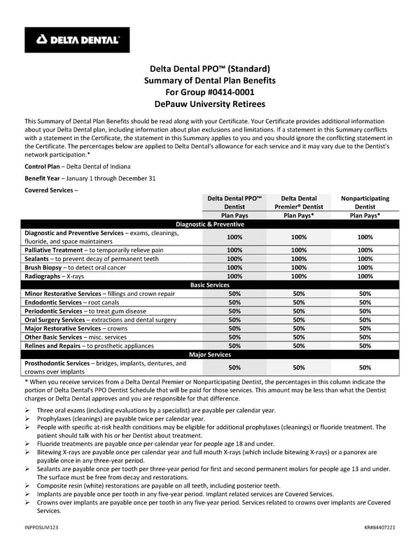 Retiree Dental Summary - Page 1