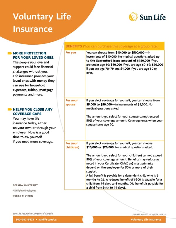 Voluntary Life Insurance Benefits - Page 1