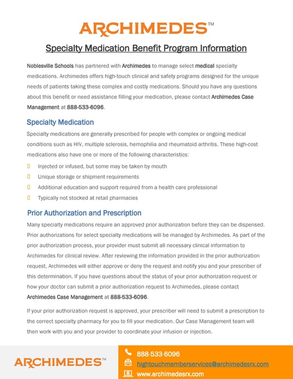 Archimedes Specialty Medication Benefit Program Information - Page 1