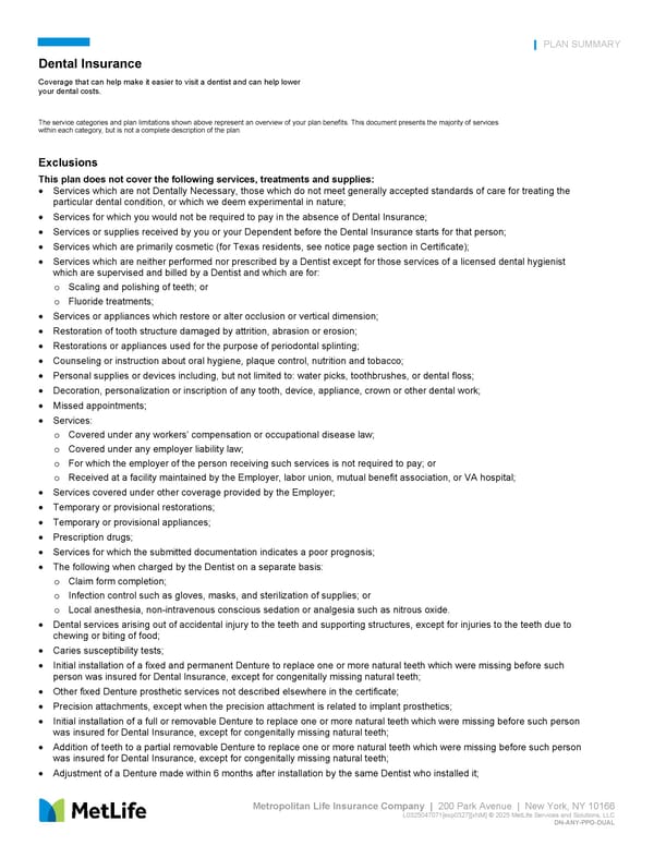 Dental Insurance Plan Summary - Page 3