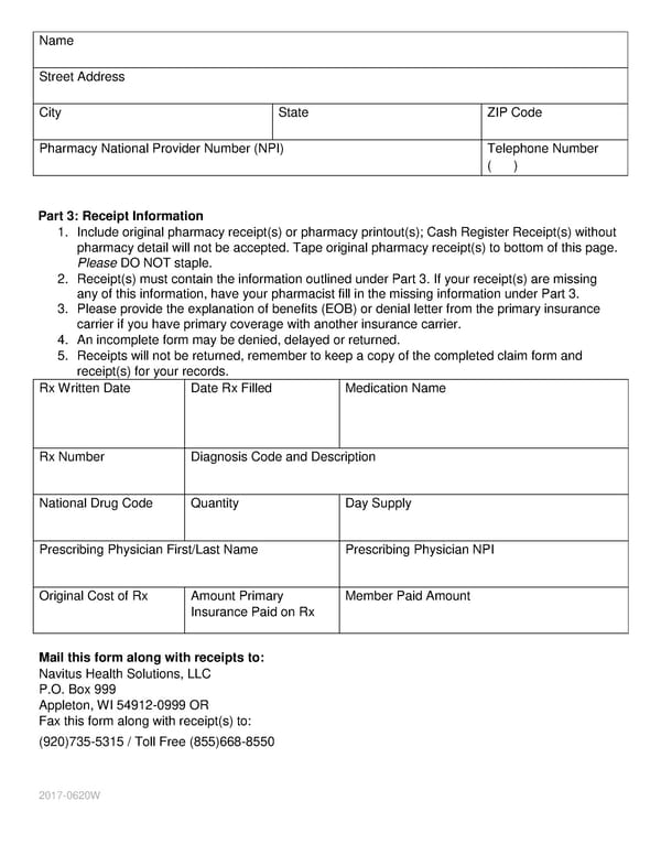 Prescription Drug Claim Form - Page 2