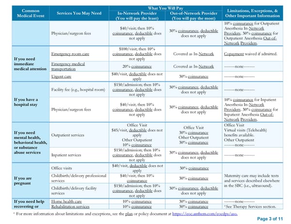 Summary of Benefits and Coverage Plan A - Page 3