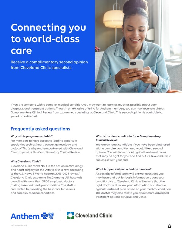 Connecting You to World-Class Care: Complimentary Second Opinion Program - Page 1