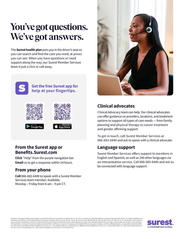 Surest Health Plan Member Services Overview - Page 1
