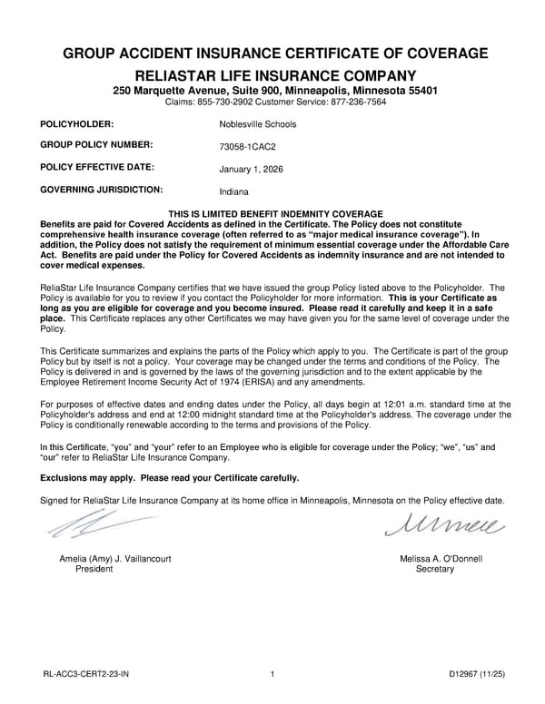 Accident Insurance Plan for Noblesville Schools Employees - Page 2