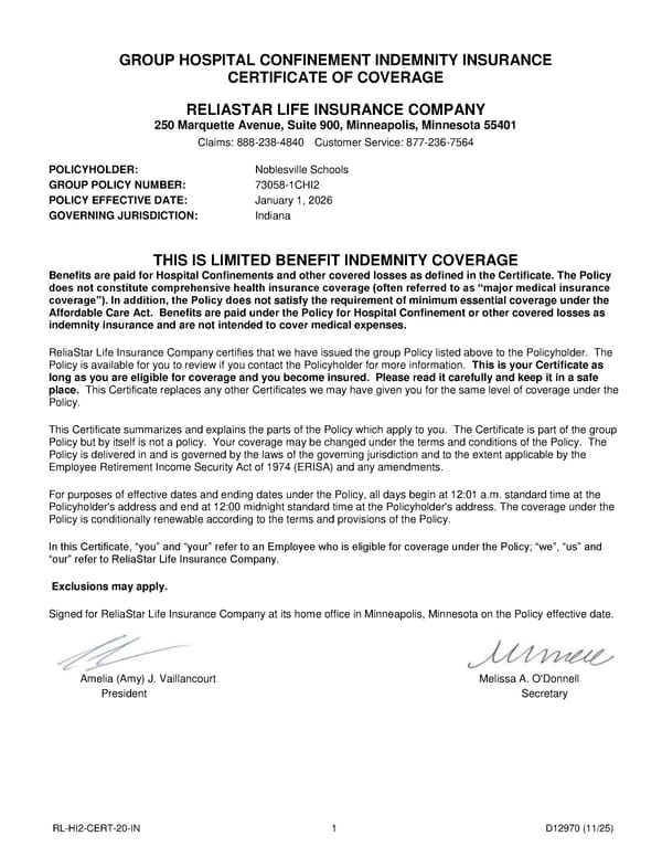 Hospital Confinement Indemnity Insurance Plan for Noblesville Schools - Page 2