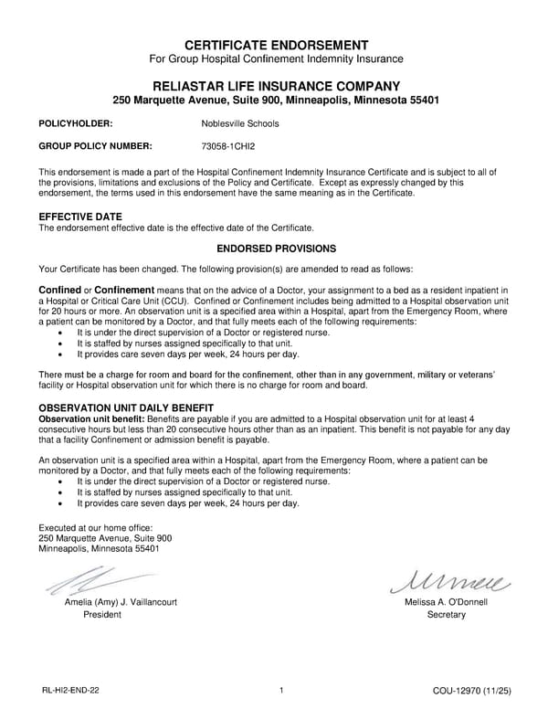 Hospital Confinement Indemnity Insurance Plan for Noblesville Schools - Page 15
