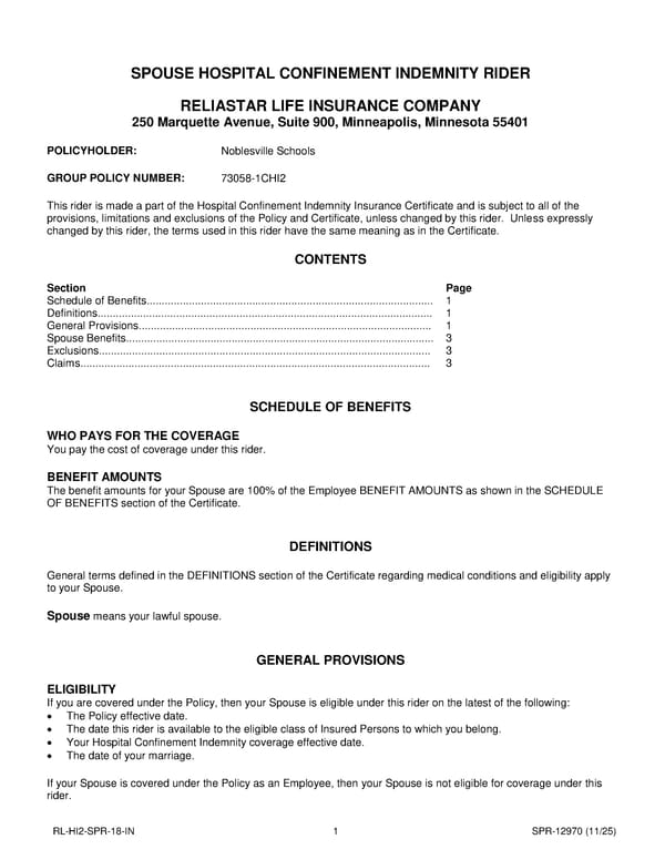 Hospital Confinement Indemnity Insurance Plan for Noblesville Schools - Page 16