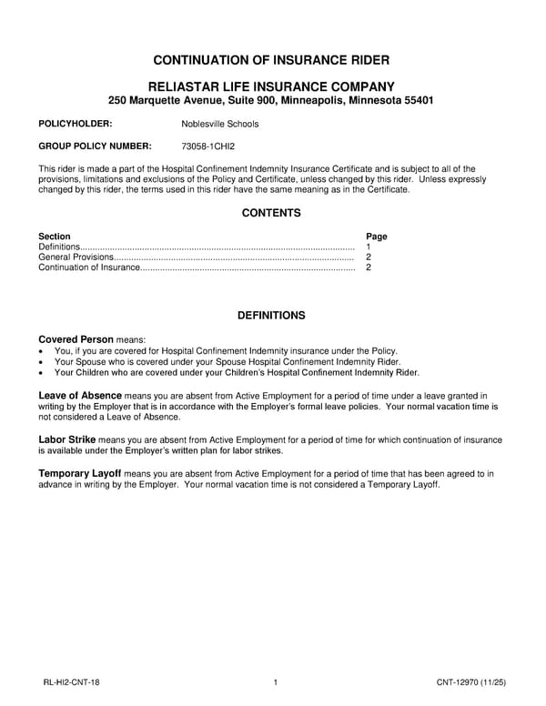 Hospital Confinement Indemnity Insurance Plan for Noblesville Schools - Page 25