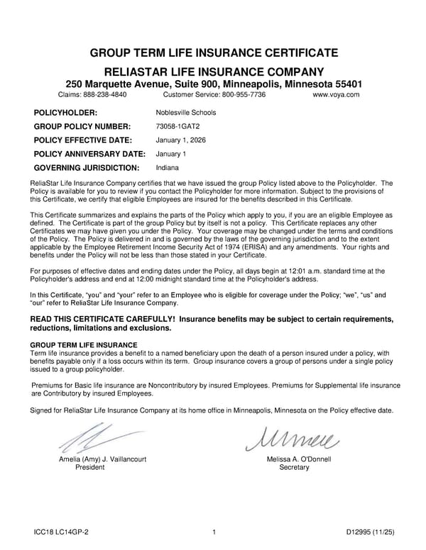 Noblesville Schools Group Term Life Insurance Plan - Page 2