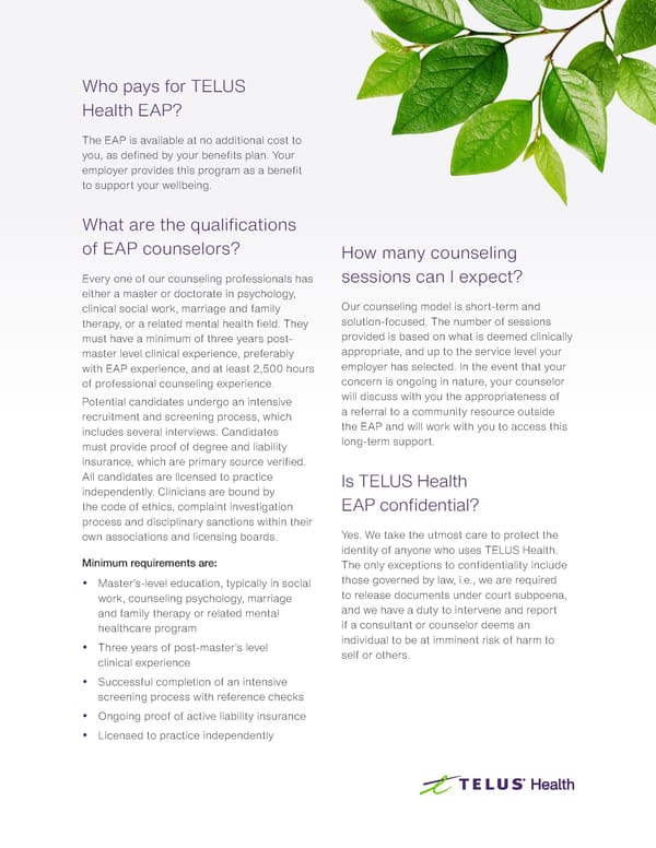 TELUS Health EAP: Frequently Asked Questions - Page 2