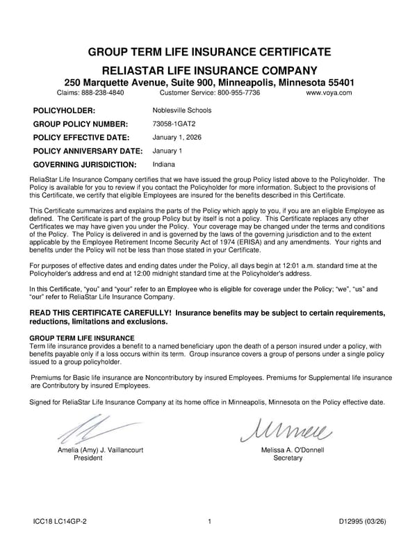 Noblesville Schools Group Term Life Insurance Plan - Page 2