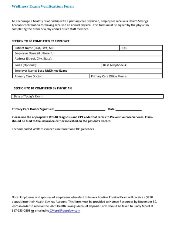 2026 Wellness Exam Verification Form - Page 1