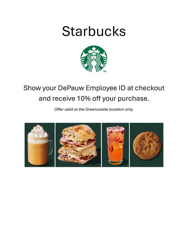 Starbucks DePauw Employee Discount Offer - Page 1